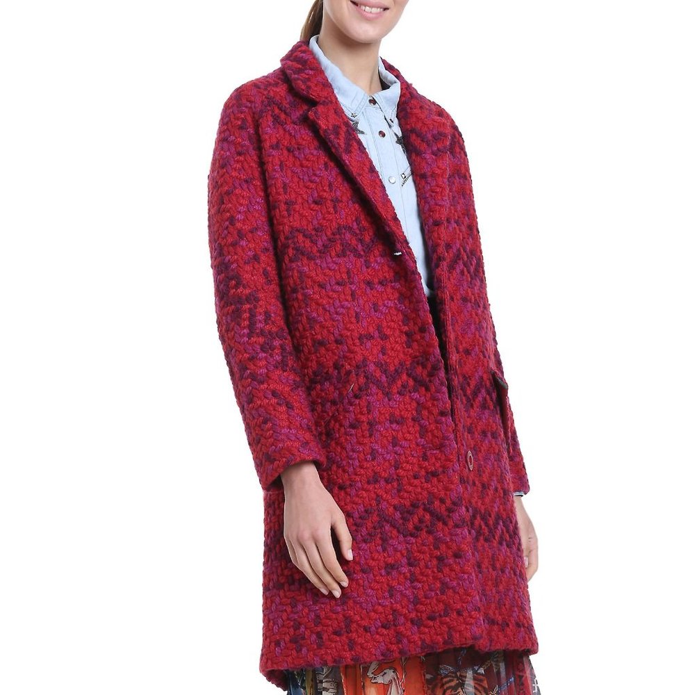 Desigual Plaid Catrina Red/Purple Coat Lined Jacket Women's 12 NWT - Picture 3 of 14